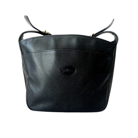 Longchamp Handbags - Longchamp Le Foulonne Black Pebbled Leather Vintage Crossbody Bag Y2K France